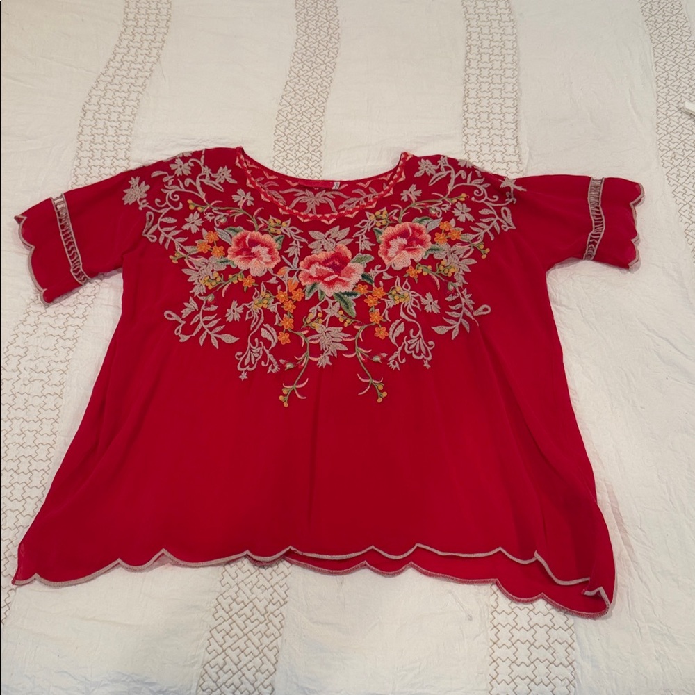 Johnny Was Red Floral Embroidered Blouse - Picture 5 of 5